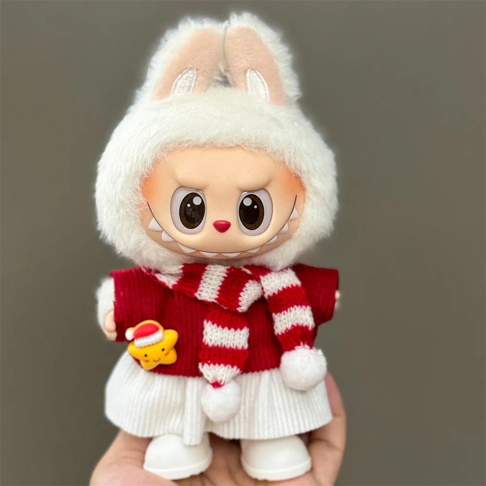 Doll Clothes For 15-17CM Labubu Clothing Merry Christmas Hat Scarf Elk Snowman Set Mini Plush Doll Accessory New Year Dress Gift