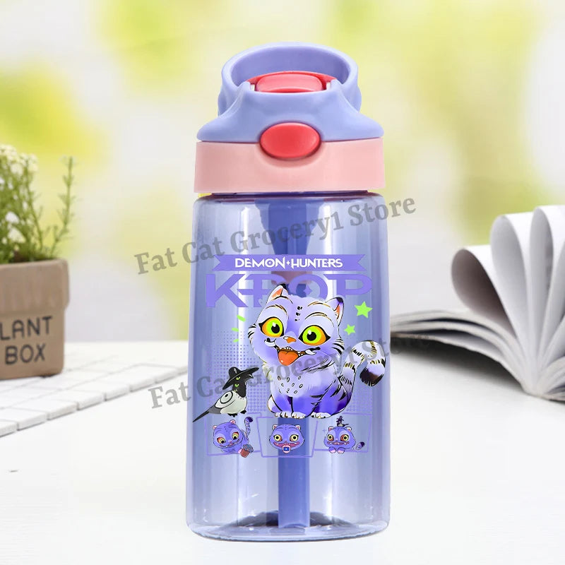 Kpop Demon Hunter Water Bottle with Straw Kids Anime Rumi Mira Zoey Hydros Flasks Children 500ml Summer Outdoor Sport Mug Gift