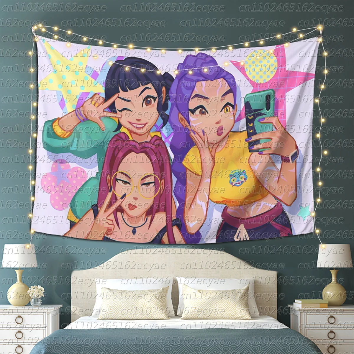 KPop Demon Hunters Tapestry Korean Pop Demon Hunters Wall Hanging Decor Vibrant K-Pop Anime Room Decoration for Bedroom Parties