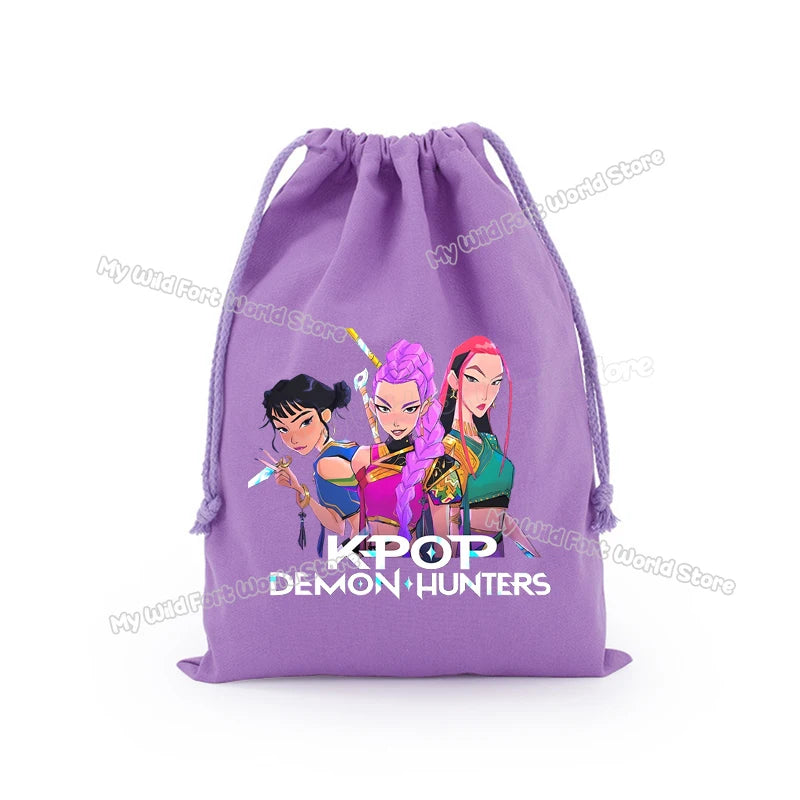 KPop Demon Hunters Storage Drawstring Bag Music Cartoon Party Cookies Candy Package Kids Gift Bags Print Cotton Key Pouch