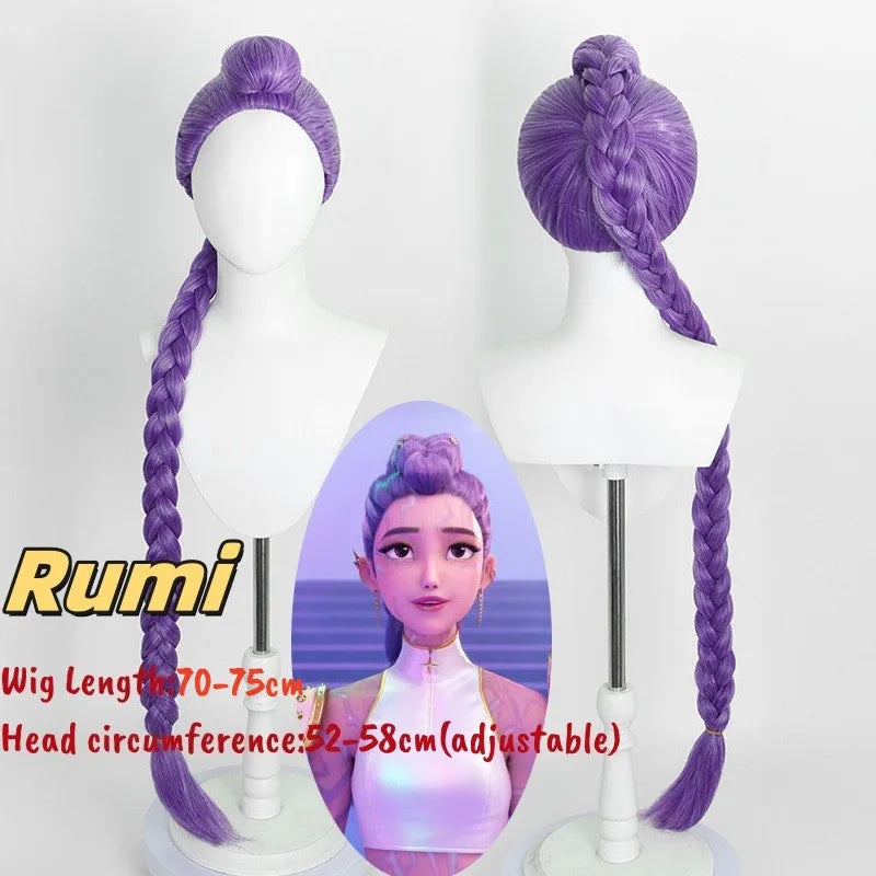 Movie Kpop Kids Girls Cosplay Wig Mira Rumi Zoey Demon Hunters Purple Black Red Long Hair Halloween Cosplay Props