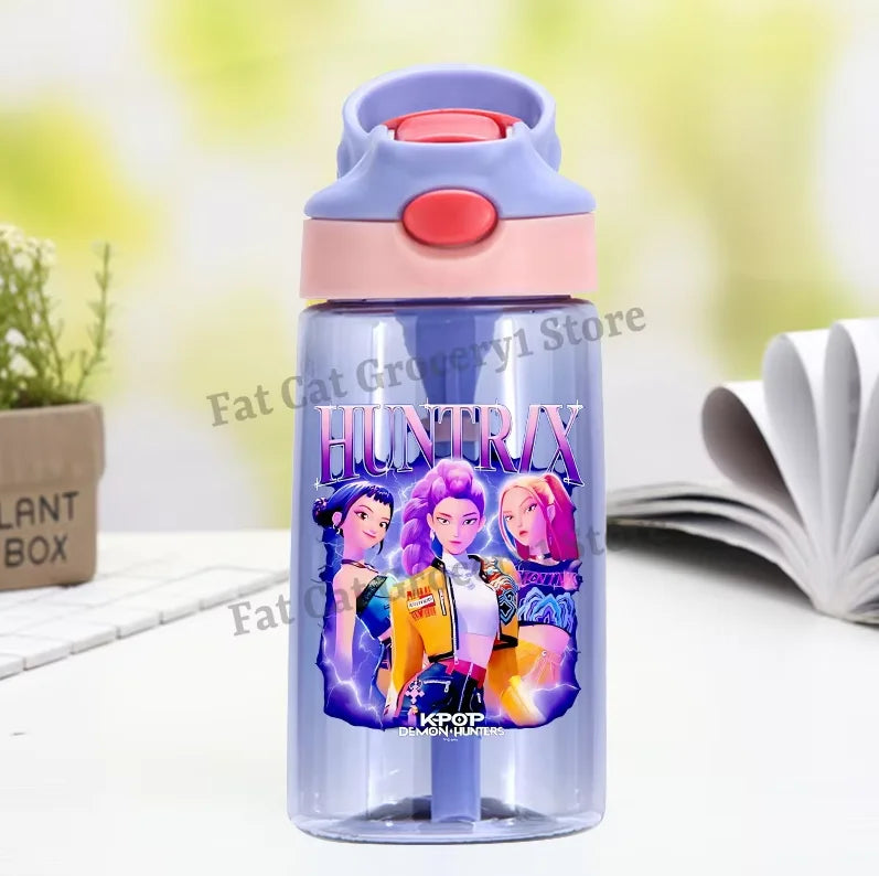 Kpop Demon Hunter Water Bottle with Straw Kids Anime Rumi Mira Zoey Hydros Flasks Children 500ml Summer Outdoor Sport Mug Gift