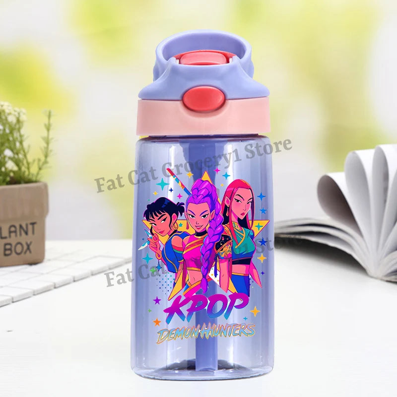 Kpop Demon Hunter Water Bottle with Straw Kids Anime Rumi Mira Zoey Hydros Flasks Children 500ml Summer Outdoor Sport Mug Gift