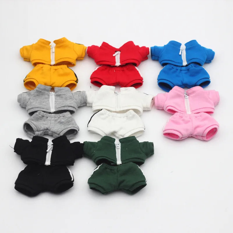 17cm Labubu Doll Clothes Set Solid Color Hoodie Sweatshirt and Pants Outfit for DIY Doll Dressing Gift for Toy Collectors