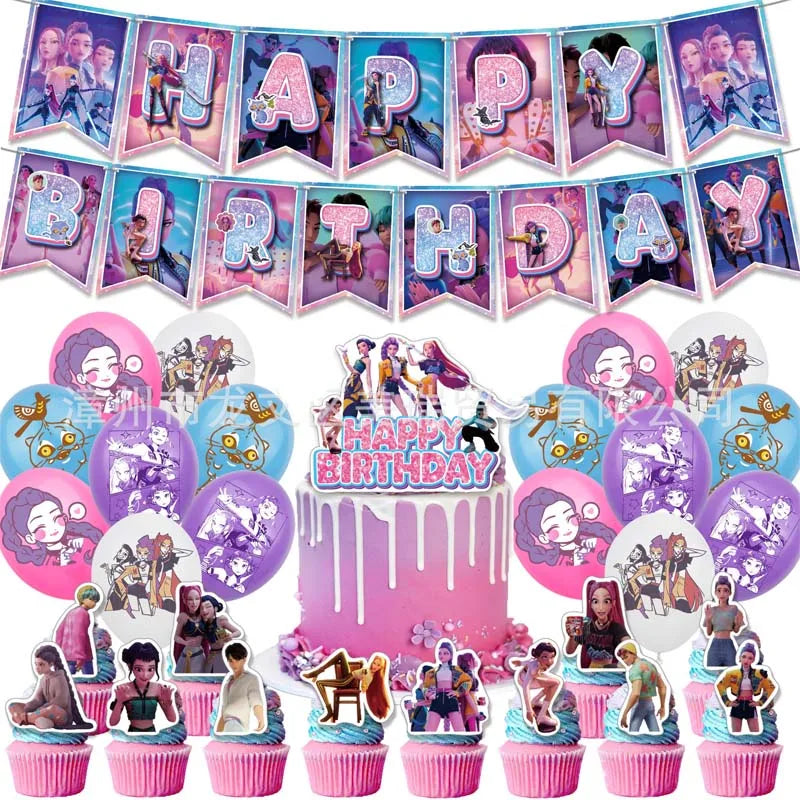 Kpop Demon Hunter Decoration Disposable Party Tableware Banners Balloons Birthday Decoration Cake Topper Insert for Baby Shower