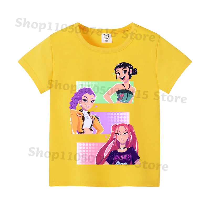 Kpop Demon Hunters T-shirts for Boys Girls Anime Cartoon Cute Short Sleeved Top Children Summer Fashion T-shirt Kids Clothes