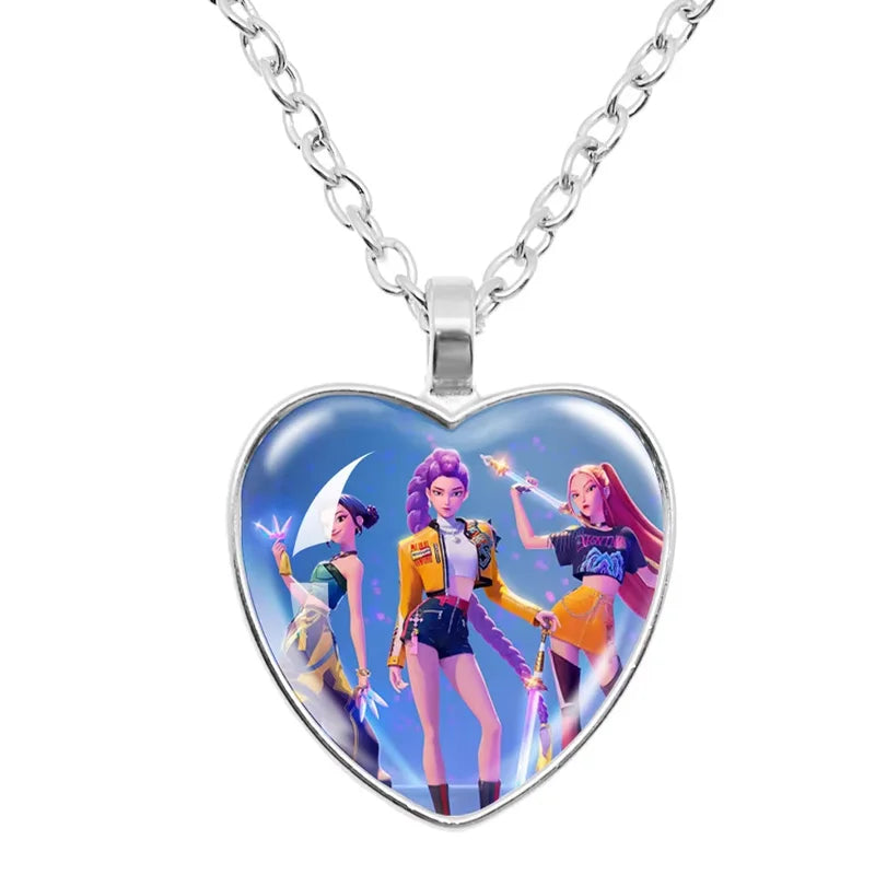 Kpop Demon Hunters Necklace Movie Anime Glass Heart Pendant Women Charms Accessories Creative Cosplay Girl Birthday Gift Jewelry