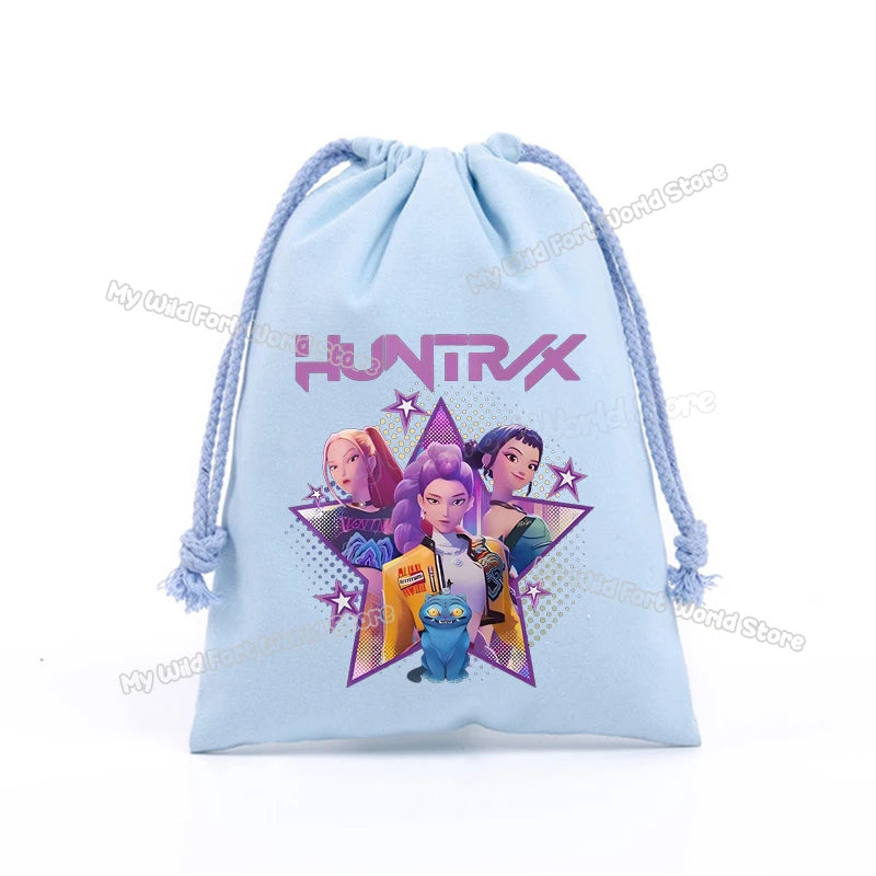 KPop Demon Hunters Storage Drawstring Bag Music Cartoon Party Cookies Candy Package Kids Gift Bags Print Cotton Key Pouch