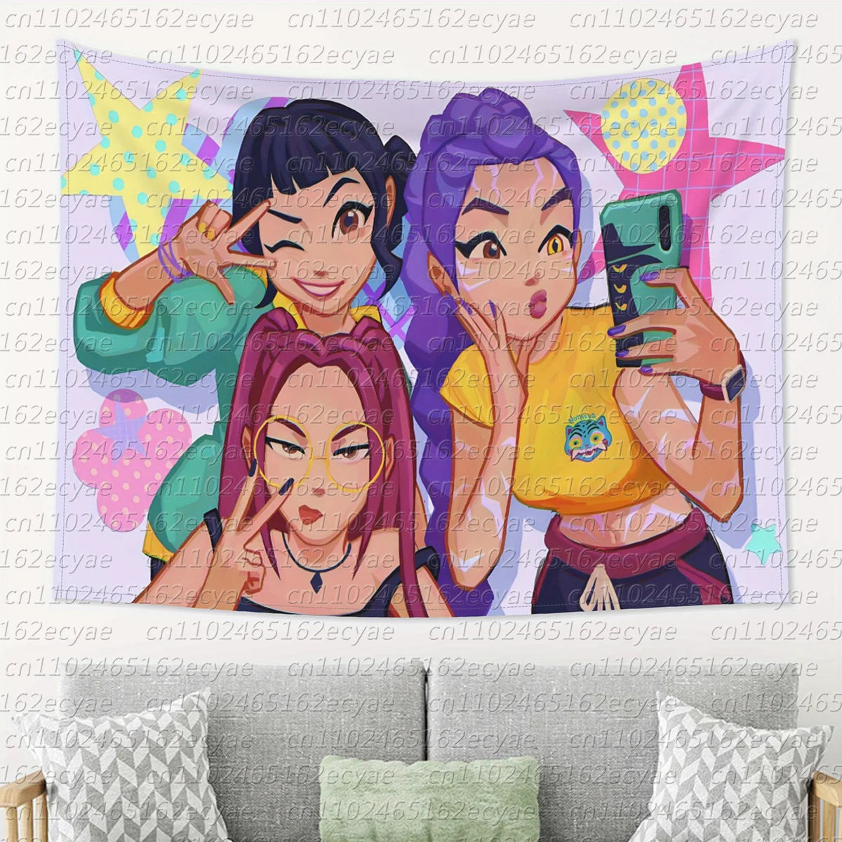 KPop Demon Hunters Tapestry Korean Pop Demon Hunters Wall Hanging Decor Vibrant K-Pop Anime Room Decoration for Bedroom Parties