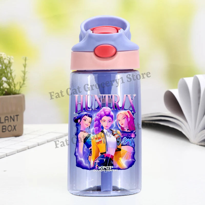 Kpop Demon Hunter Water Bottle with Straw Kids Anime Rumi Mira Zoey Hydros Flasks Children 500ml Summer Outdoor Sport Mug Gift