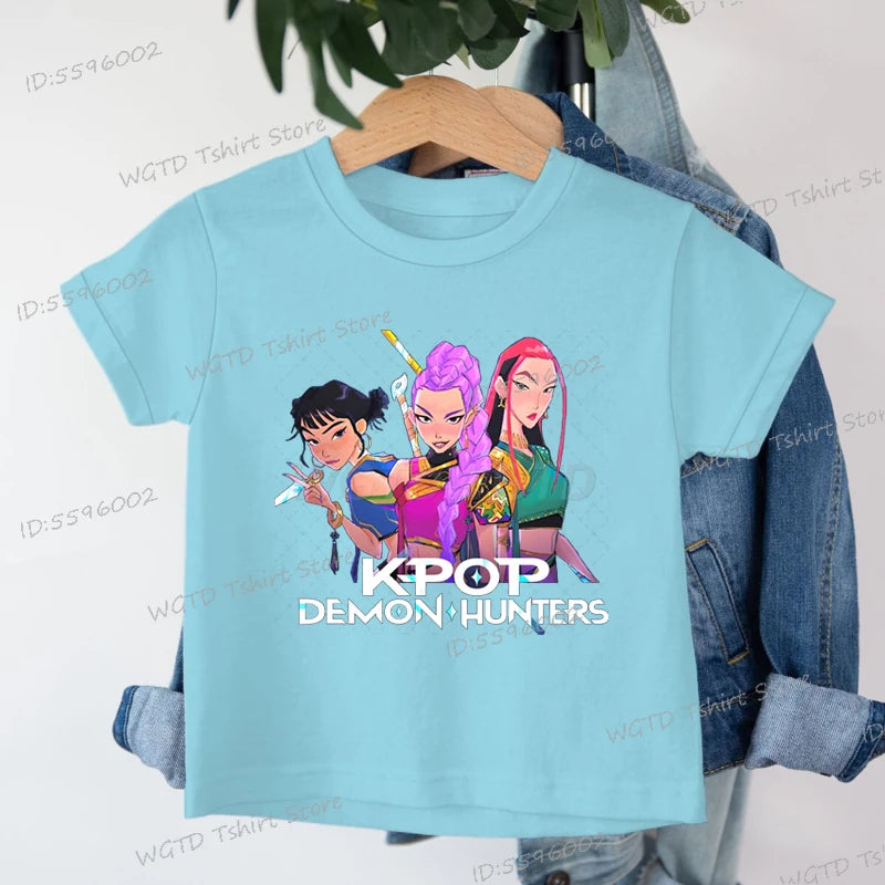 Fashion Casual Kids T-shirt KPop Demon Hunters Cool Girls Tee Top Funny Gift for Fans Cotton Tshirt -KPop Demon Hunters Clothes