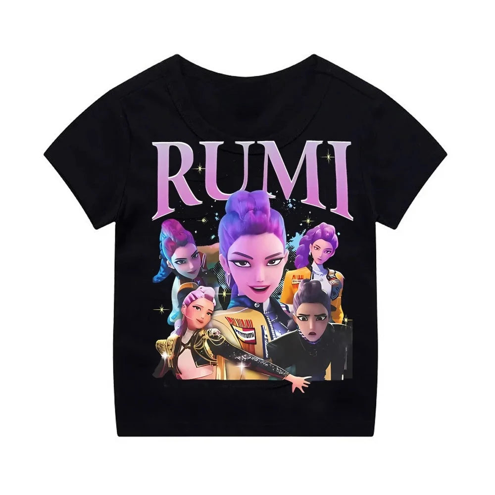 Kpop Demon Hunters Children's Clothing Short Sleeve T-shirt Cute Kpop Demon Hunters Tiger Harajuku Tshirt for Boys Girls