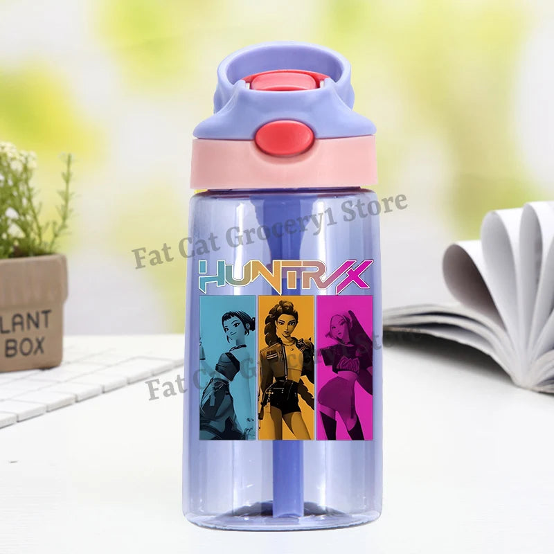 Kpop Demon Hunter Water Bottle with Straw Kids Anime Rumi Mira Zoey Hydros Flasks Children 500ml Summer Outdoor Sport Mug Gift