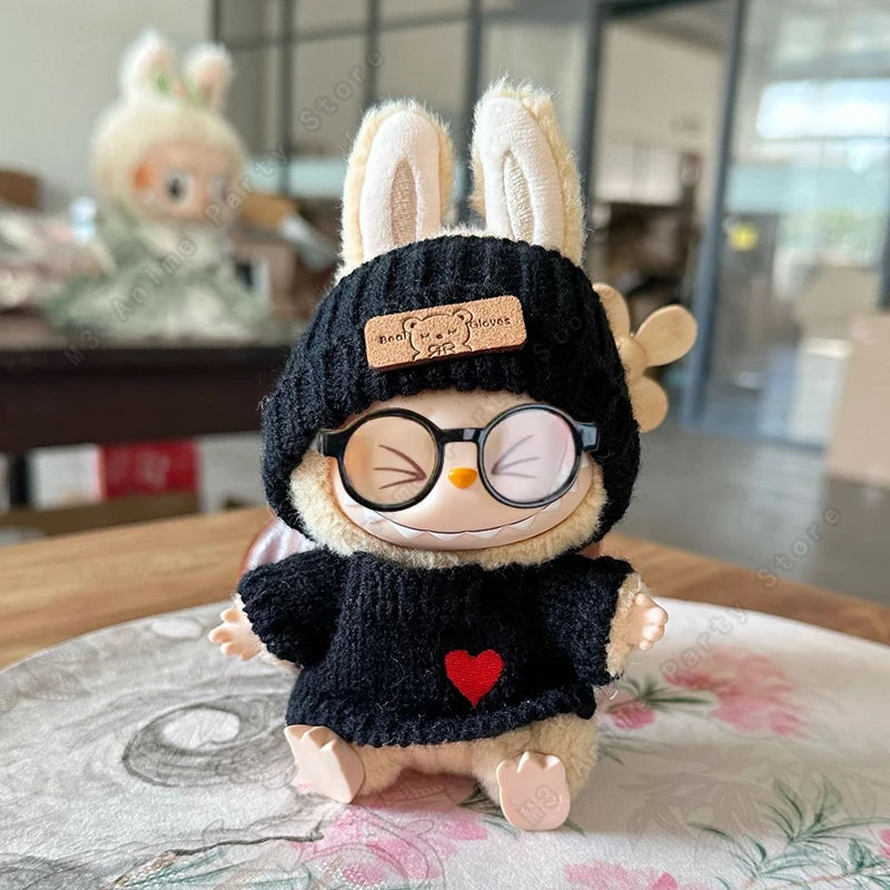 Doll clothes for Labubu Outfit V1 V2 V3 17cm Dolls Sitting Accessories Glasses Clothing Designer Kids Gift Sweater Hat Bag Set