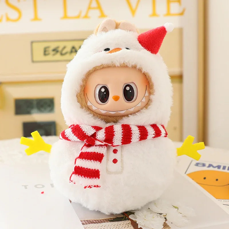 1pc 17cm Labubu Clothes Cute Mini Plush Doll'S Outfit Accessories Blue Shark Jumpsuit Snowman Suit For V1v2 Dolls Girl Kids Gift