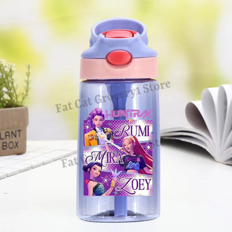 Kpop Demon Hunter Water Bottle with Straw Kids Anime Rumi Mira Zoey Hydros Flasks Children 500ml Summer Outdoor Sport Mug Gift