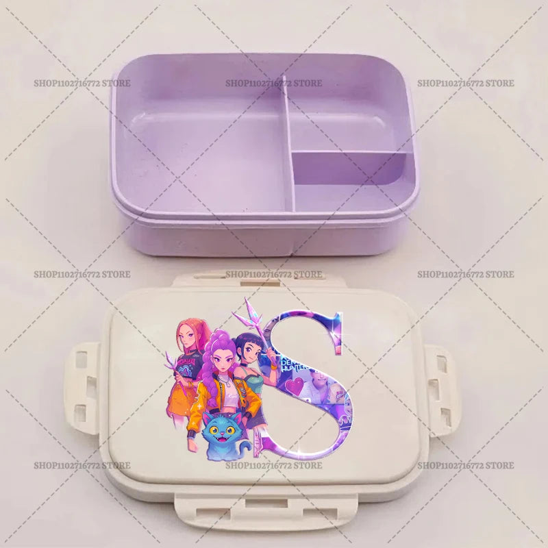 Kpop Demon Hunters Bento Lunch Box Anime Huntrix Letter A-Z Food Containers Kids School Picnic Lunchbox Office Dinner Case Gift
