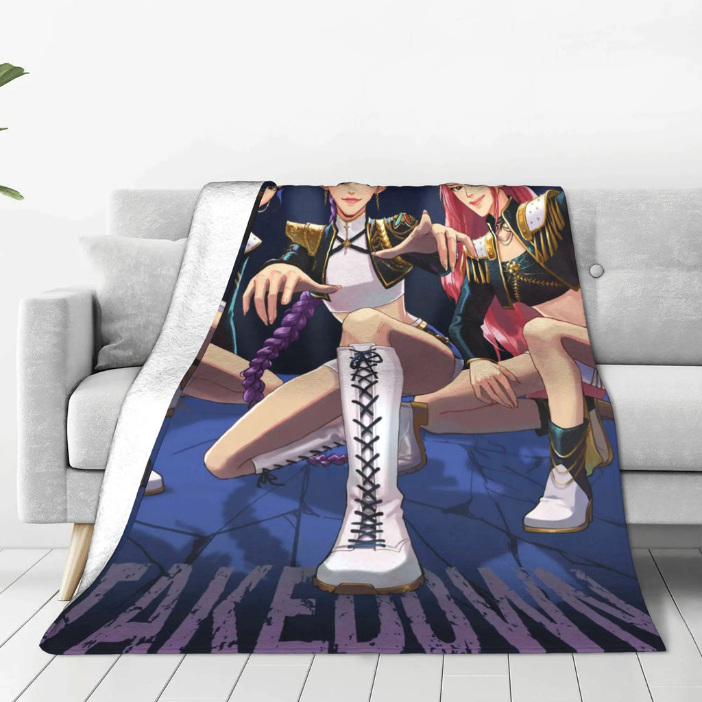 Soft BlanketKids Picnic Kpop Demon Hunters HuntrX  Bedding Throws  Flannel Bedspread For Bedroom Funny Sofa Bed Cover