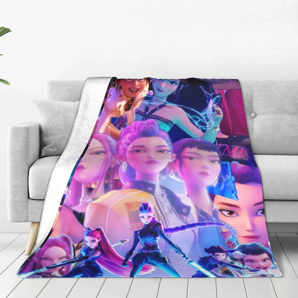 kpop Demon Hunters Huntrix Blankets Quality Soft Warm  Throw Blanket Winter Kids Couch Bed Fluffy Bedspread