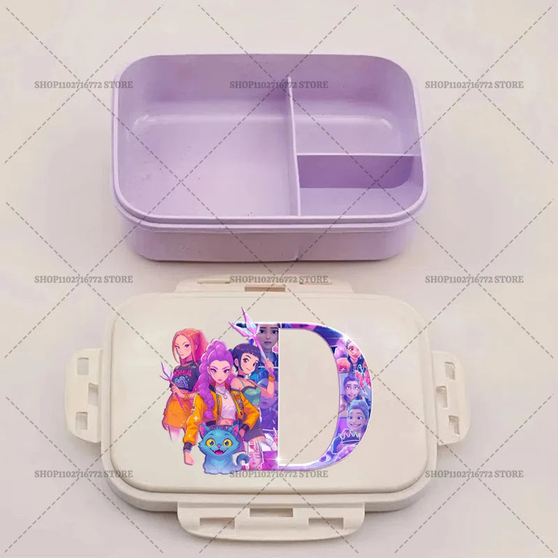 Kpop Demon Hunters Bento Lunch Box Anime Huntrix Letter A-Z Food Containers Kids School Picnic Lunchbox Office Dinner Case Gift