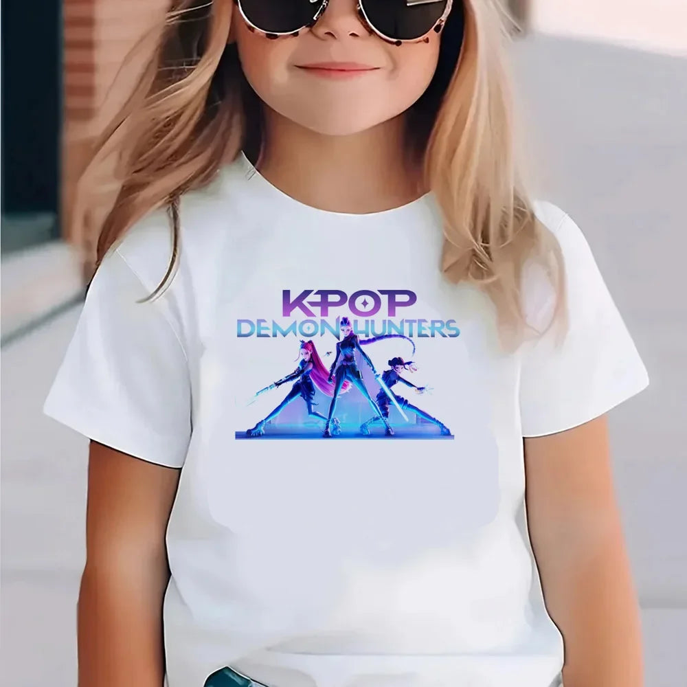 Kpop Demon Hunters Children's Clothing Short Sleeve T-shirt Cute Kpop Demon Hunters T Shirt Harajuku Tshirt for Boys Girls