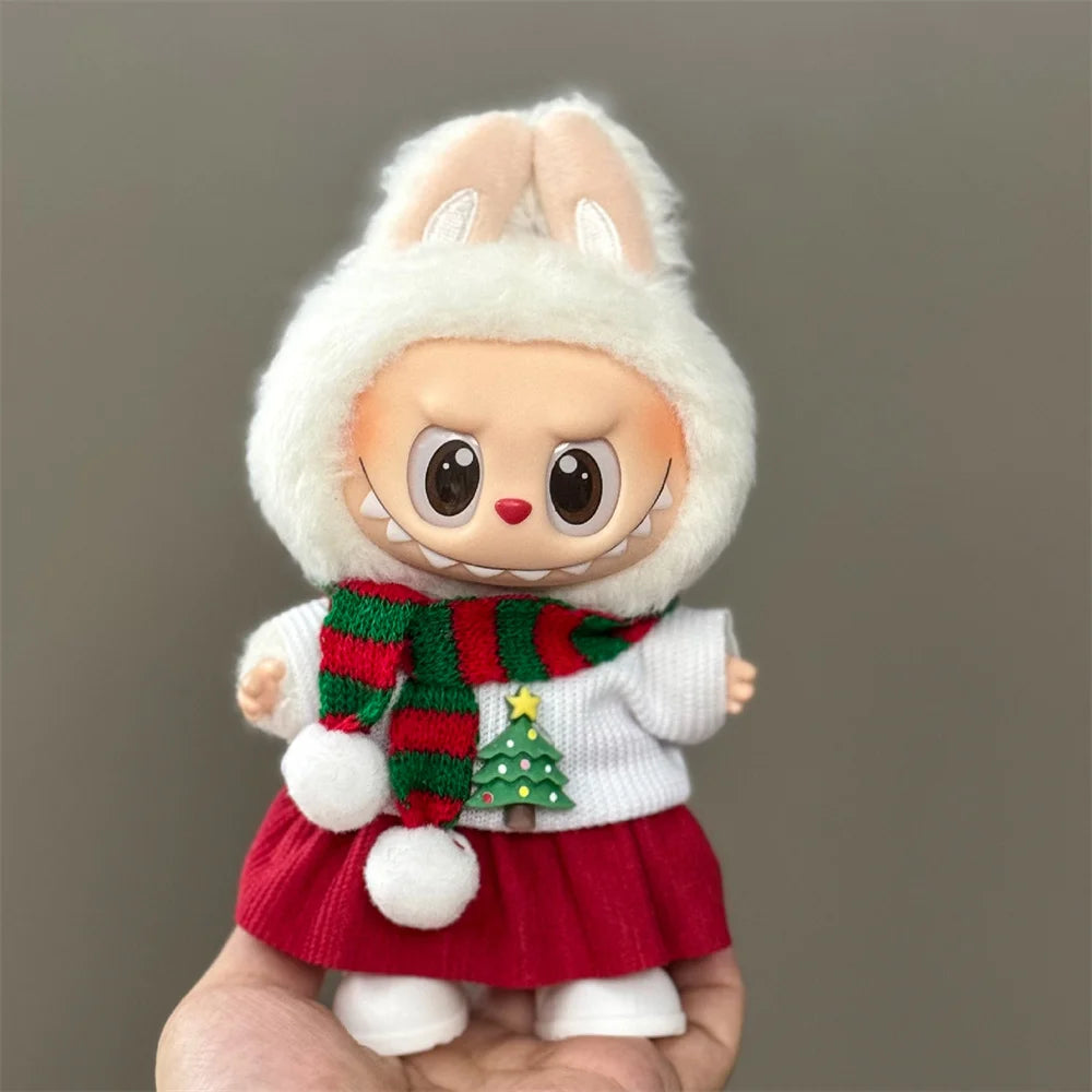 Doll Clothes For 15-17CM Labubu Clothing Merry Christmas Hat Scarf Elk Snowman Set Mini Plush Doll Accessory New Year Dress Gift