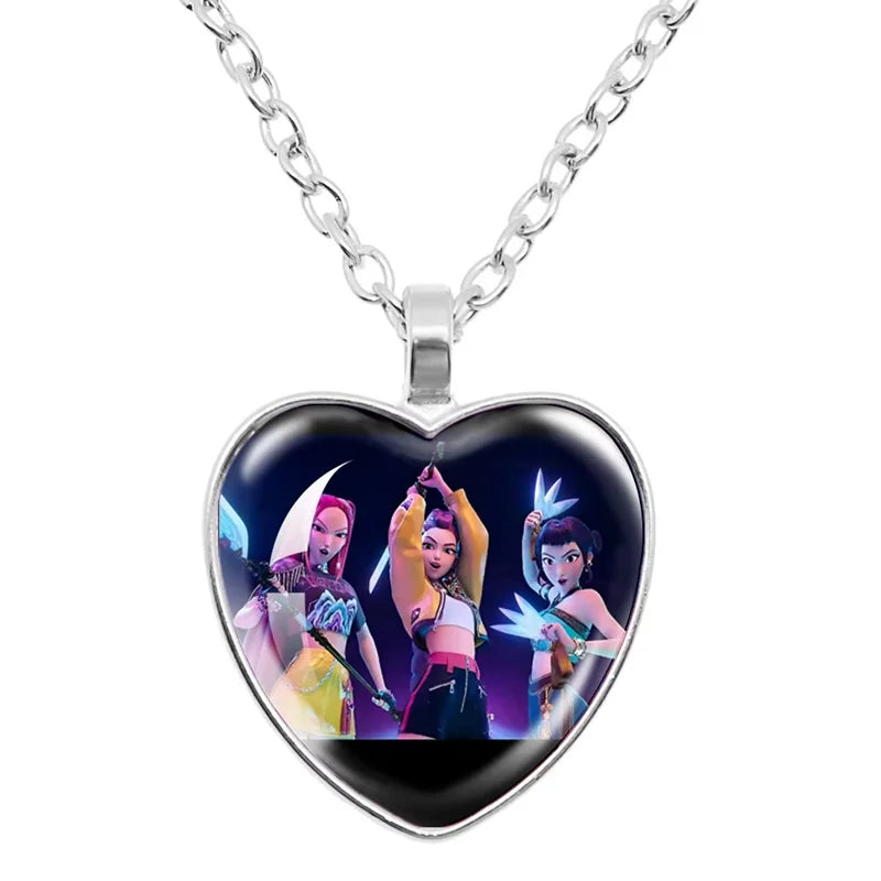 Kpop Demon Hunters Necklace Movie Anime Glass Heart Pendant Women Charms Accessories Creative Cosplay Girl Birthday Gift Jewelry