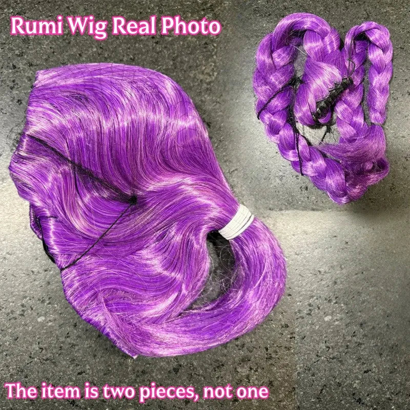 Movie Kpop Kids Girls Cosplay Wig Mira Rumi Zoey Demon Hunters Purple Black Red Long Hair Halloween Cosplay Props
