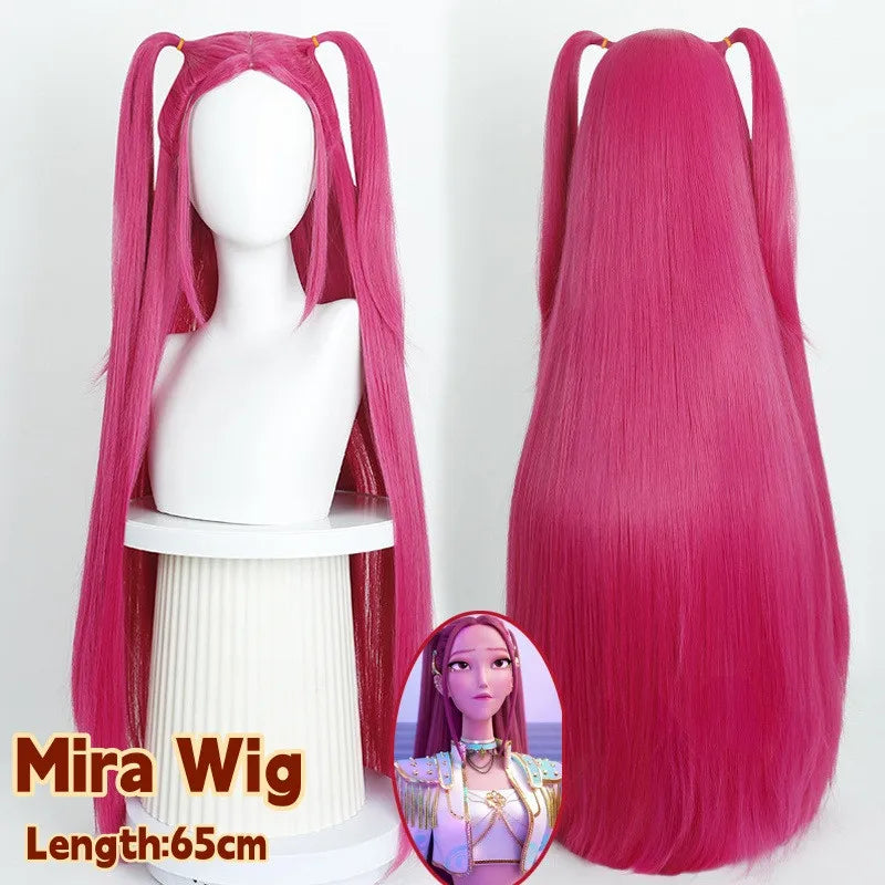 Movie Kpop Kids Girls Cosplay Wig Mira Rumi Zoey Demon Hunters Purple Black Red Long Hair Halloween Cosplay Props