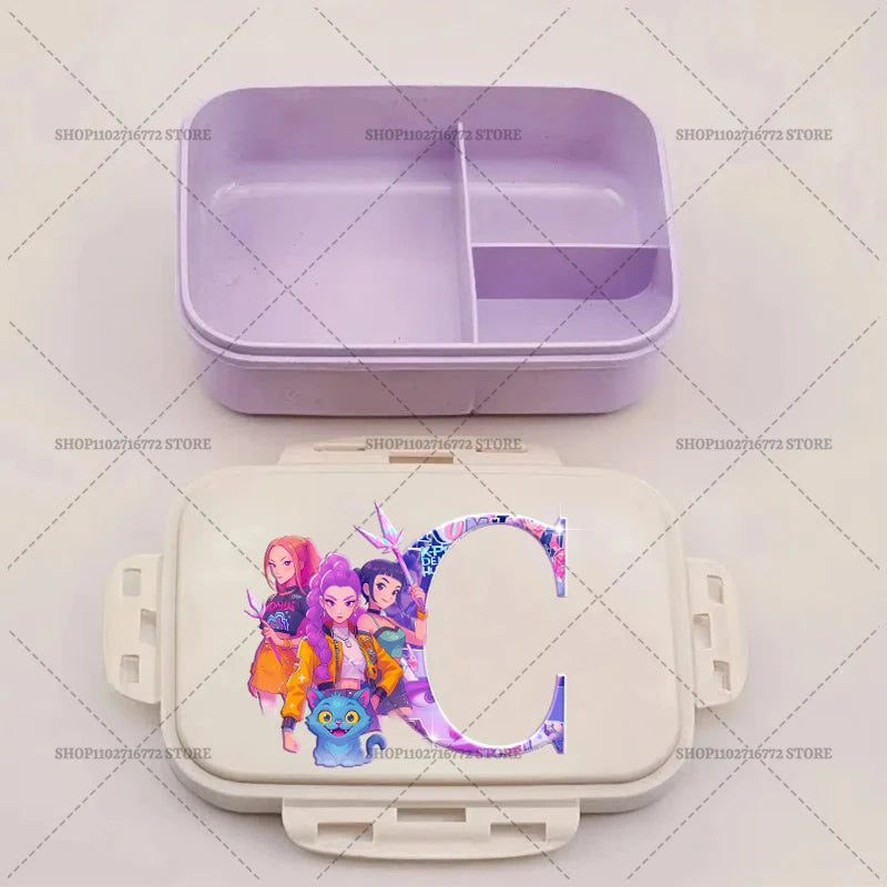 Kpop Demon Hunters Bento Lunch Box Anime Huntrix Letter A-Z Food Containers Kids School Picnic Lunchbox Office Dinner Case Gift