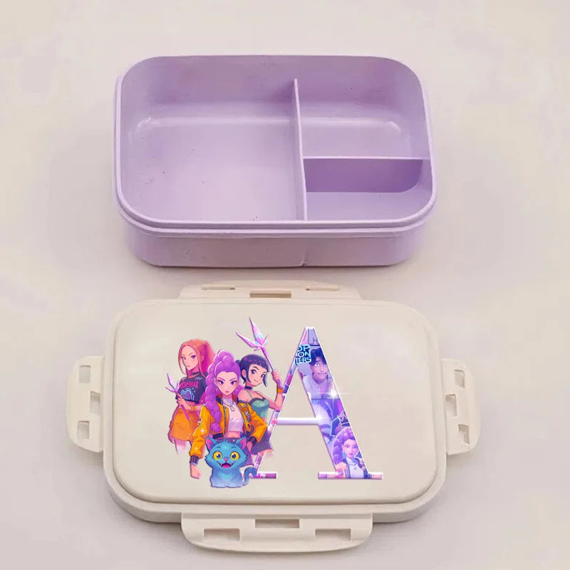 Kpop Demon Hunters Bento Lunch Box Anime Huntrix Letter A-Z Food Containers Kids School Picnic Lunchbox Office Dinner Case Gift