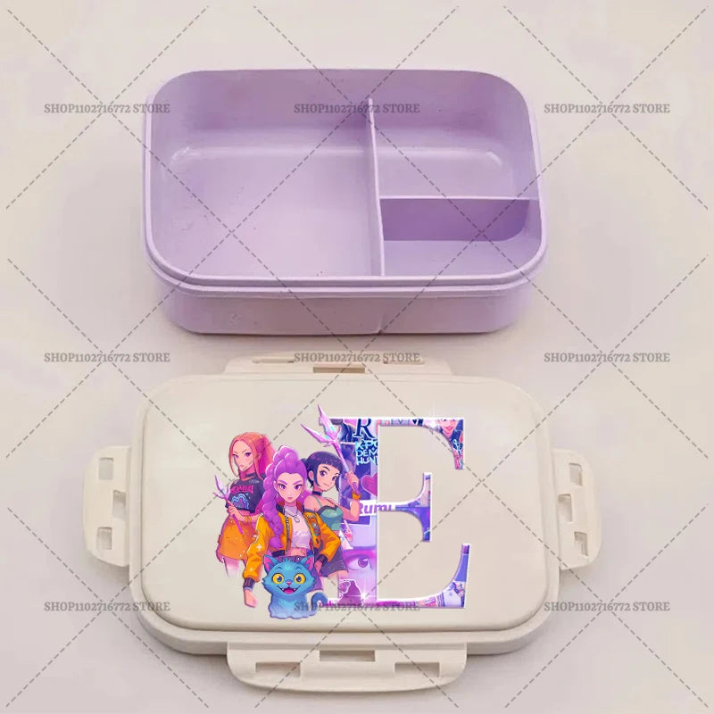 Kpop Demon Hunters Bento Lunch Box Anime Huntrix Letter A-Z Food Containers Kids School Picnic Lunchbox Office Dinner Case Gift