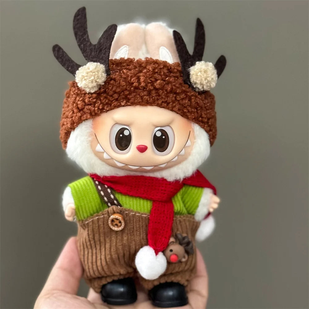 Doll Clothes For 15-17CM Labubu Clothing Merry Christmas Hat Scarf Elk Snowman Set Mini Plush Doll Accessory New Year Dress Gift