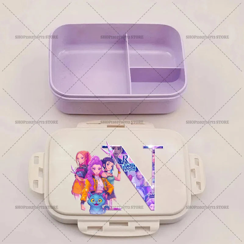 Kpop Demon Hunters Bento Lunch Box Anime Huntrix Letter A-Z Food Containers Kids School Picnic Lunchbox Office Dinner Case Gift