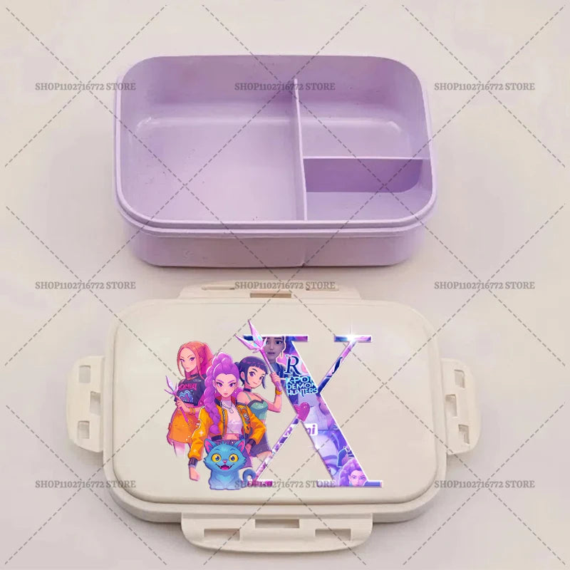 Kpop Demon Hunters Bento Lunch Box Anime Huntrix Letter A-Z Food Containers Kids School Picnic Lunchbox Office Dinner Case Gift