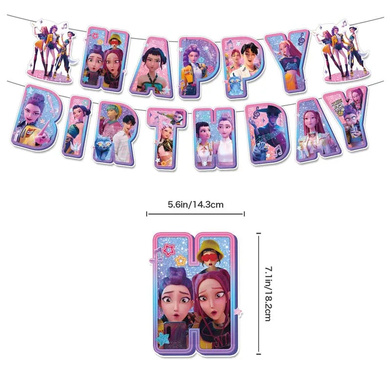 Kpop Demon Hunter Decoration Disposable Party Tableware Banners Balloons Birthday Decoration Cake Topper Insert for Baby Shower