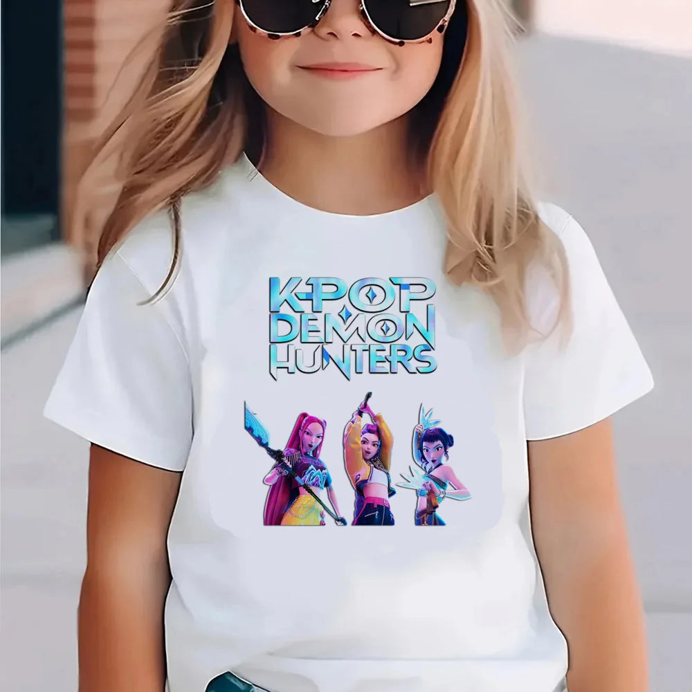 Kpop Demon Hunters Children's Clothing Short Sleeve T-shirt Cute Kpop Demon Hunters T Shirt Harajuku Tshirt for Boys Girls