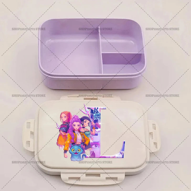 Kpop Demon Hunters Bento Lunch Box Anime Huntrix Letter A-Z Food Containers Kids School Picnic Lunchbox Office Dinner Case Gift