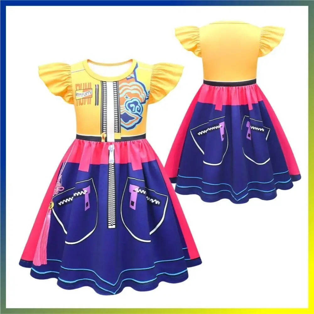 Children Zoey Mira Rumi Demon Hunters Cosplay Costume for Girl Halloween Movie K-Pop Group Idol Role Play Flying Sleeve Dress