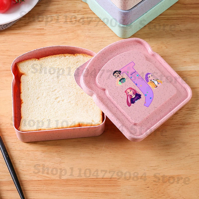 K-pop Demon Hunters Toast Fruit Lunch Box with Lid Anime Pink Food Bread Sandwich Box Kitchen Outdoor Picnic Portable Bento Box