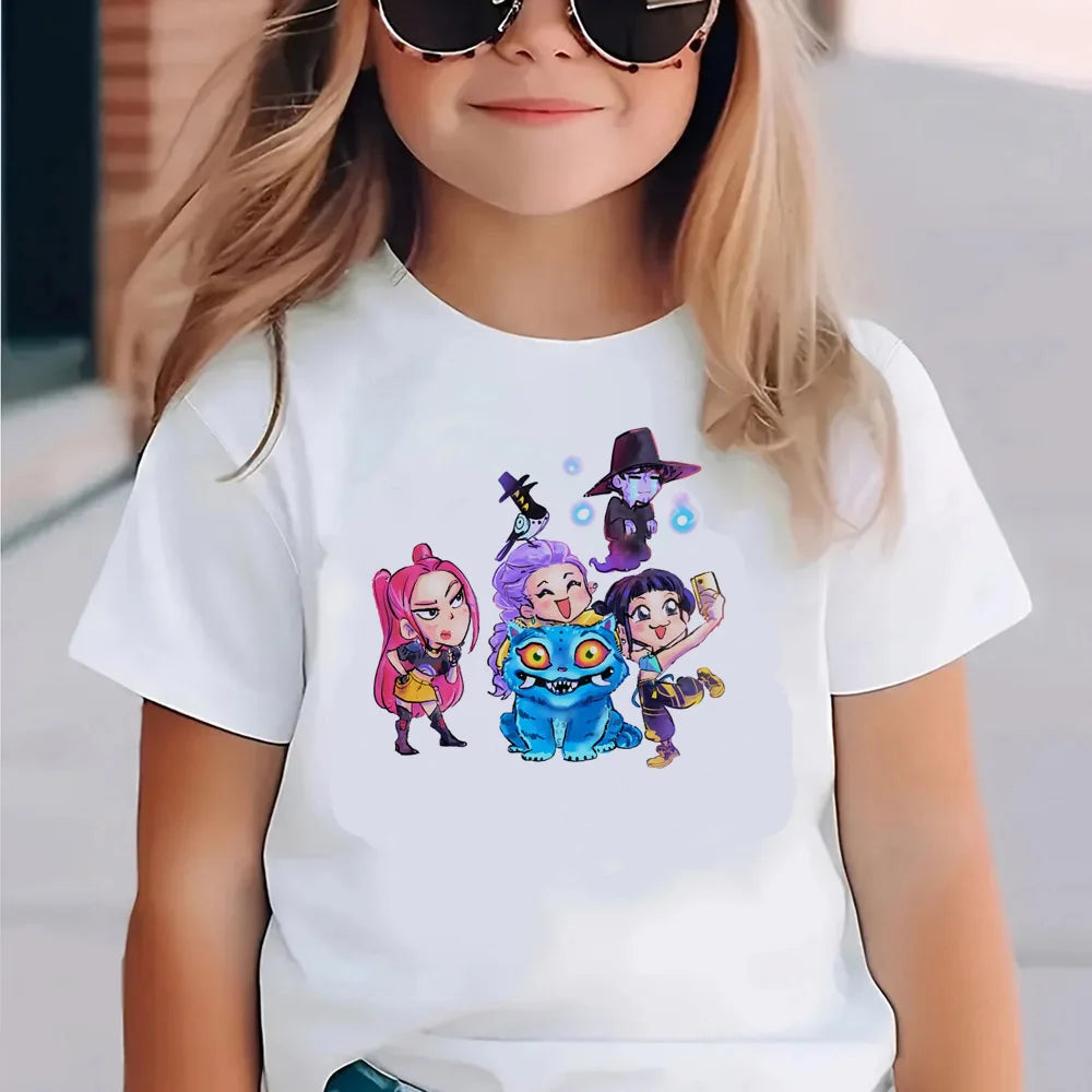 Kpop Demon Hunters Children's Clothing Short Sleeve T-shirt Cute Kpop Demon Hunters T Shirt Harajuku Tshirt for Boys Girls