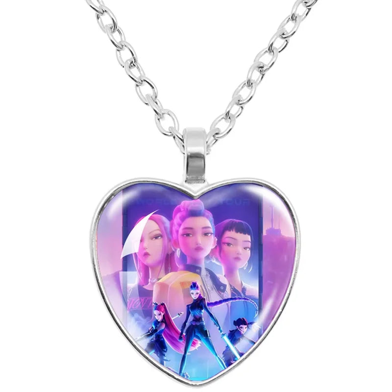 Kpop Demon Hunters Necklace Movie Anime Glass Heart Pendant Women Charms Accessories Creative Cosplay Girl Birthday Gift Jewelry