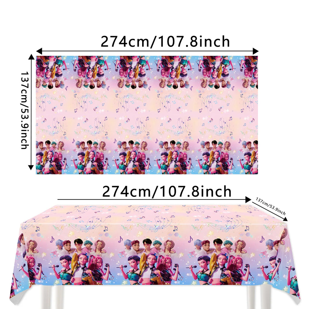 k pop Demon Hunters Theme Birthday Party Decorations disposable Tableware Tablecloth for Girls Baby Shower Supplies
