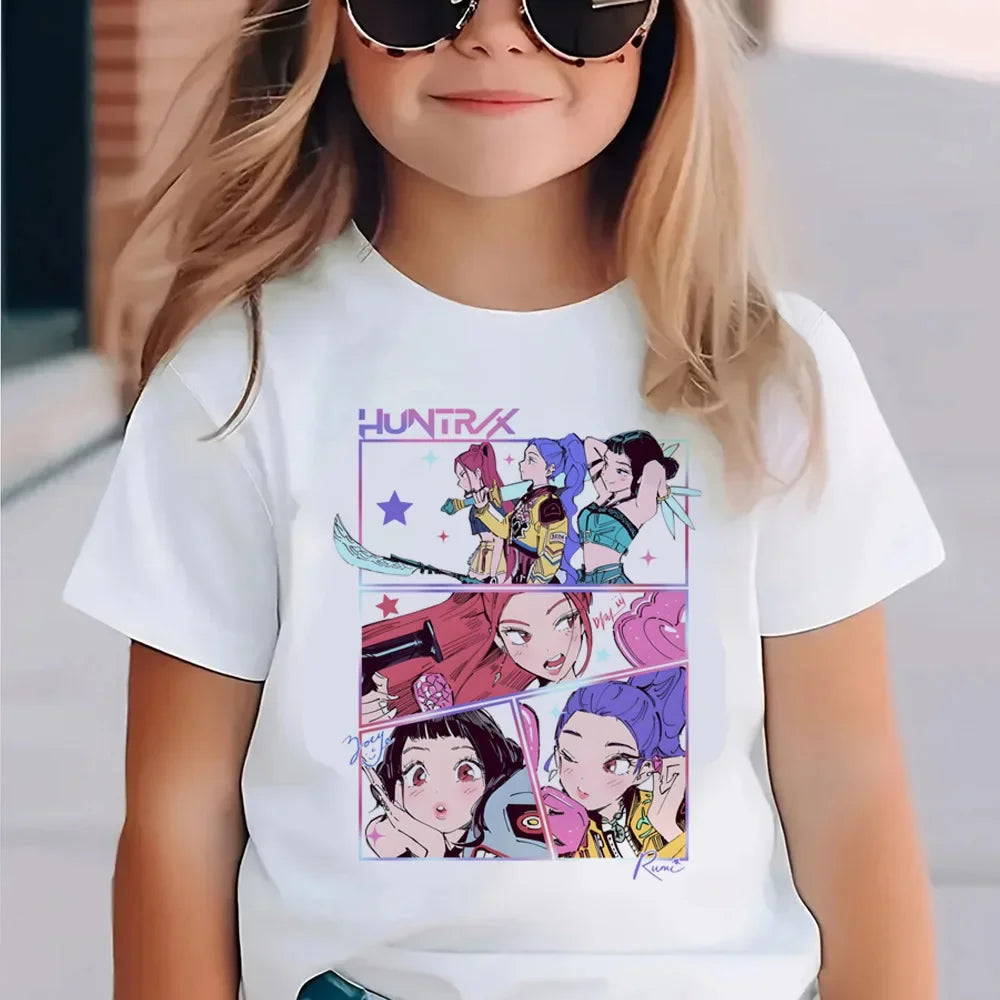 Kpop Demon Hunters Children's Clothing Short Sleeve T-shirt Cute Kpop Demon Hunters T Shirt Harajuku Tshirt for Boys Girls