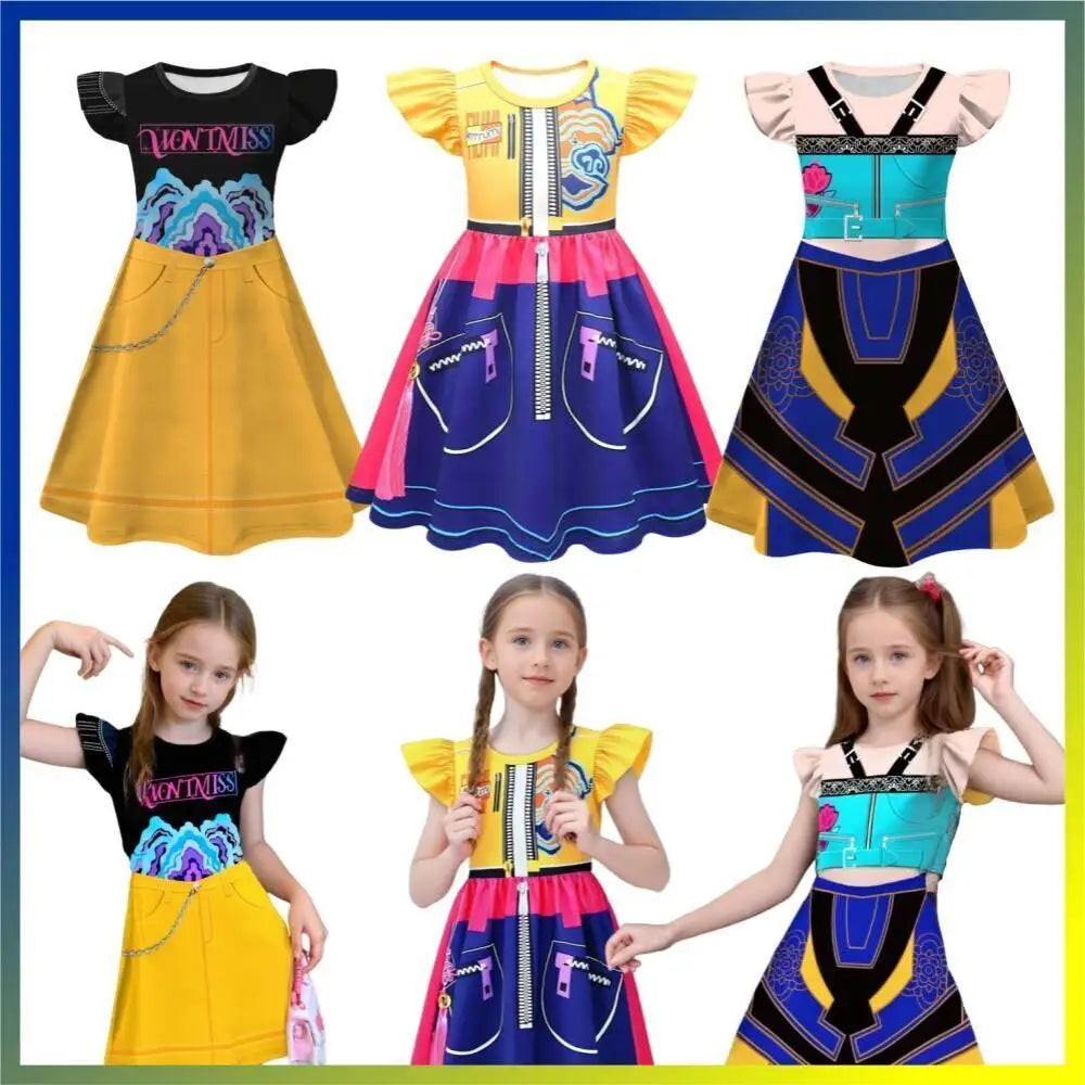 Children Zoey Mira Rumi Demon Hunters Cosplay Costume for Girl Halloween Movie K-Pop Group Idol Role Play Flying Sleeve Dress