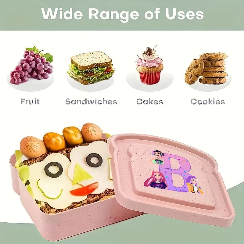 K-pop Demon Hunters Toast Fruit Lunch Box with Lid Anime Pink Food Bread Sandwich Box Kitchen Outdoor Picnic Portable Bento Box