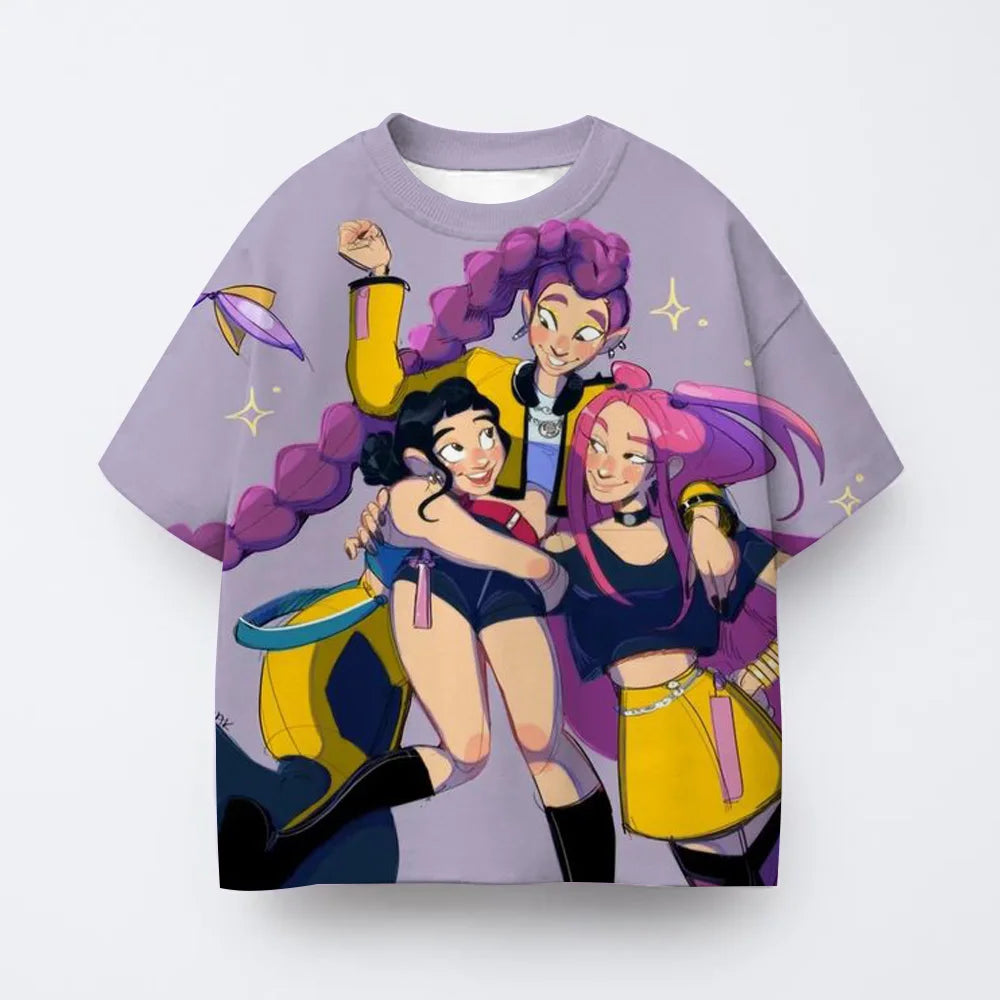 Toddler Girl Clothes Kpop Demon Hunters Cartoon Tee Shirt Funny Gift for Fans Harajuku Cool Kids T-shirts Cotton Summer Tops