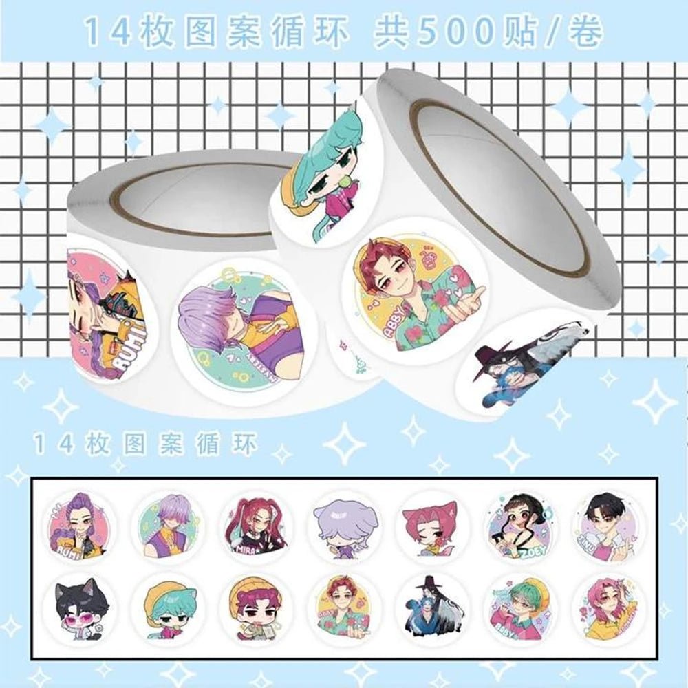 500pcs/roll New Cute Kpop Demon Hunters Cartoon Sealing Stickers Diy Pvc Laptop Decals Decoration Reward Gift Toy