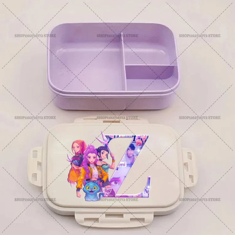 Kpop Demon Hunters Bento Lunch Box Anime Huntrix Letter A-Z Food Containers Kids School Picnic Lunchbox Office Dinner Case Gift