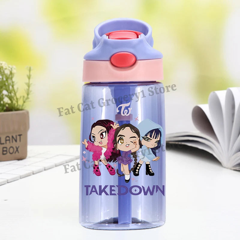 Kpop Demon Hunter Water Bottle with Straw Kids Anime Rumi Mira Zoey Hydros Flasks Children 500ml Summer Outdoor Sport Mug Gift